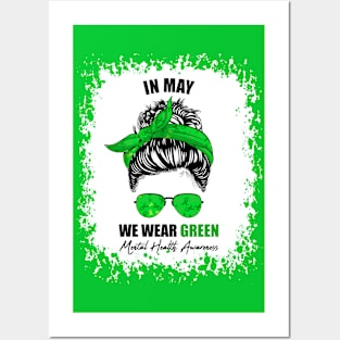 Messy Bun In May We Wear Green Mental Health Awareness Month Posters and Art